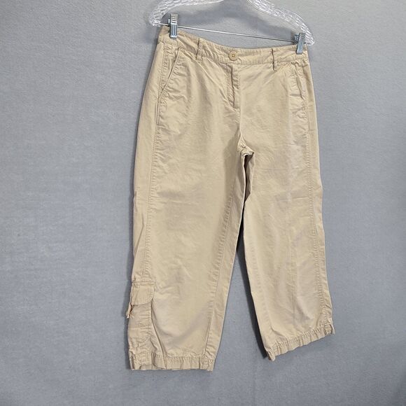 J Jill Tan Genuine Fit Below Waist Cargo Capri Pants Size 4Low Rise Straight Leg - Picture 2 of 12